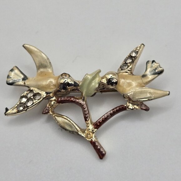 VTG AVON Brooch 3PC Set Porcelain Simease Cat Butterfly Birds Cottage MCM Whimsy - Picture 6 of 16